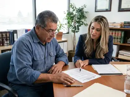 Lawyer reviewing a written fee agreement with a client