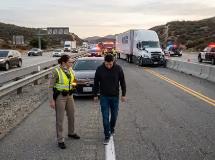 Officer investigating a DUI crash involving a work truck driver