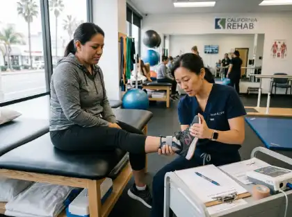Physical therapist assessing a patient’s ankle
