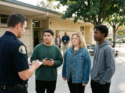 School injury witnesses speaking with police while documenting unsafe property conditions