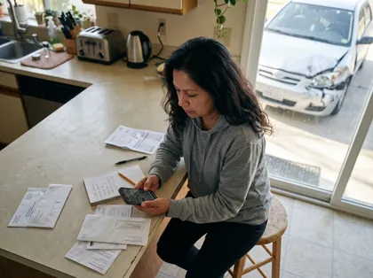 Uninsured driver reviewing accident expenses after a California car crash